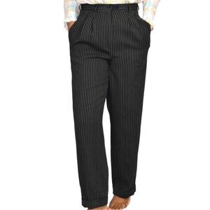 Whistles Pinstriped Pants Black Wool Dress Pleated Cuffed Trouser Striped Size 6